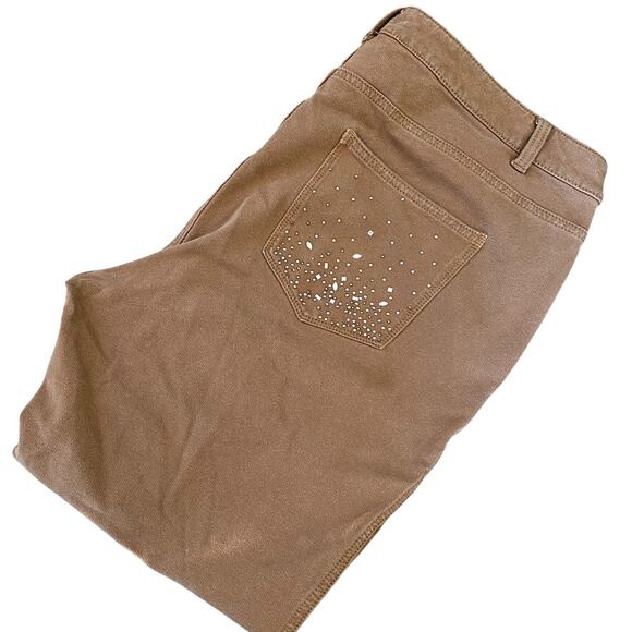 Quacker Factory DreamJeannes Women's Camel Embellished Pants 18W Short - Picture 4 of 9